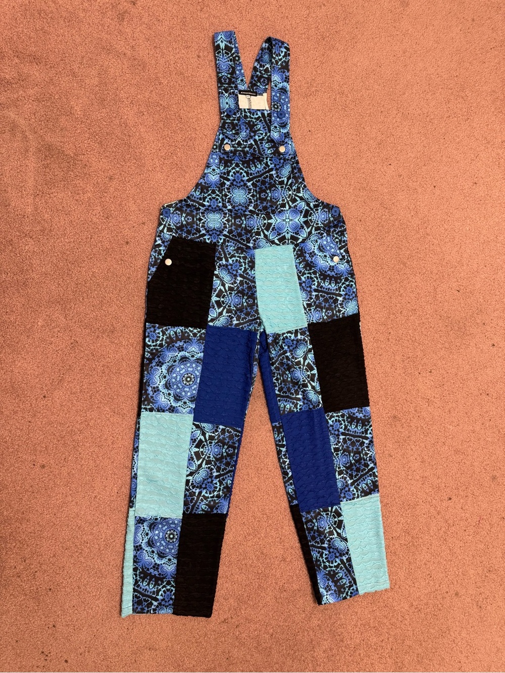 New Xs blue patchwork overalls pants festival rave boho hippie raver jumper